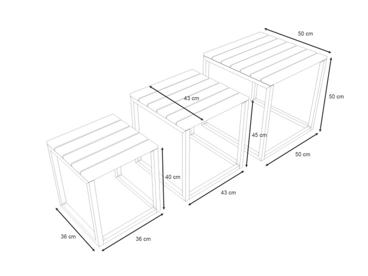Product dimensions - Set of 3 nesting tables