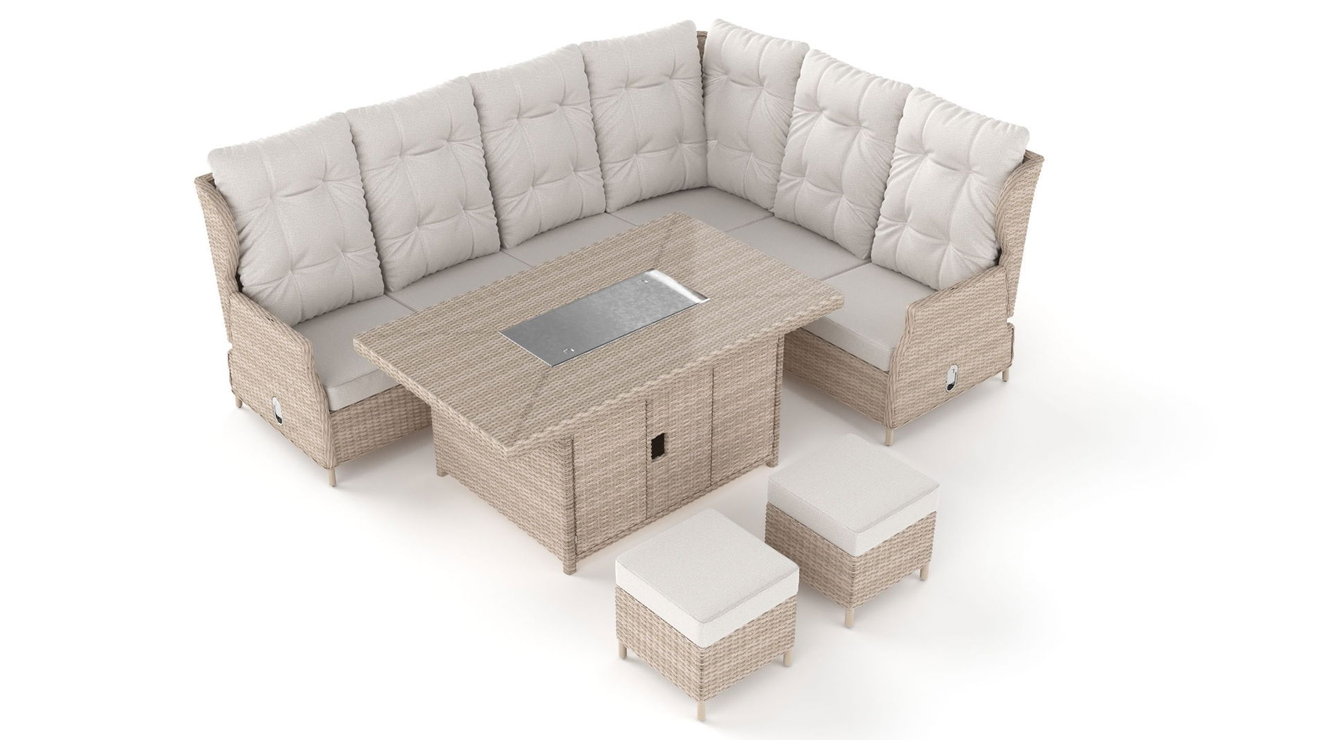 Bari L with firepit-polyrattan desert line sand