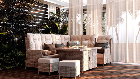 Bari L with firepit-polyrattan desert line sand