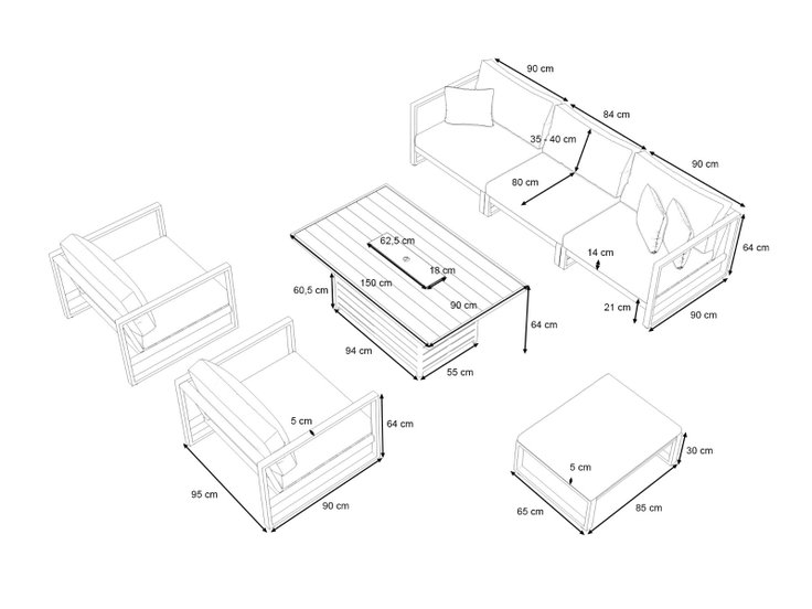 Product dimensions - Matteo M with Firepit
