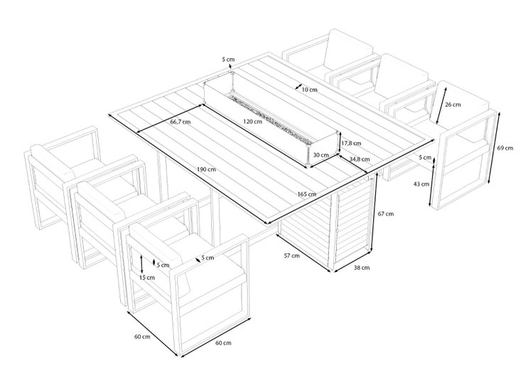 Product dimensions - Ricardo with Firepit (Anthracite aluminium)