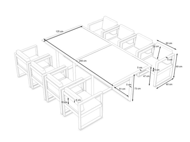 Product dimensions - Ricardo Dining XL